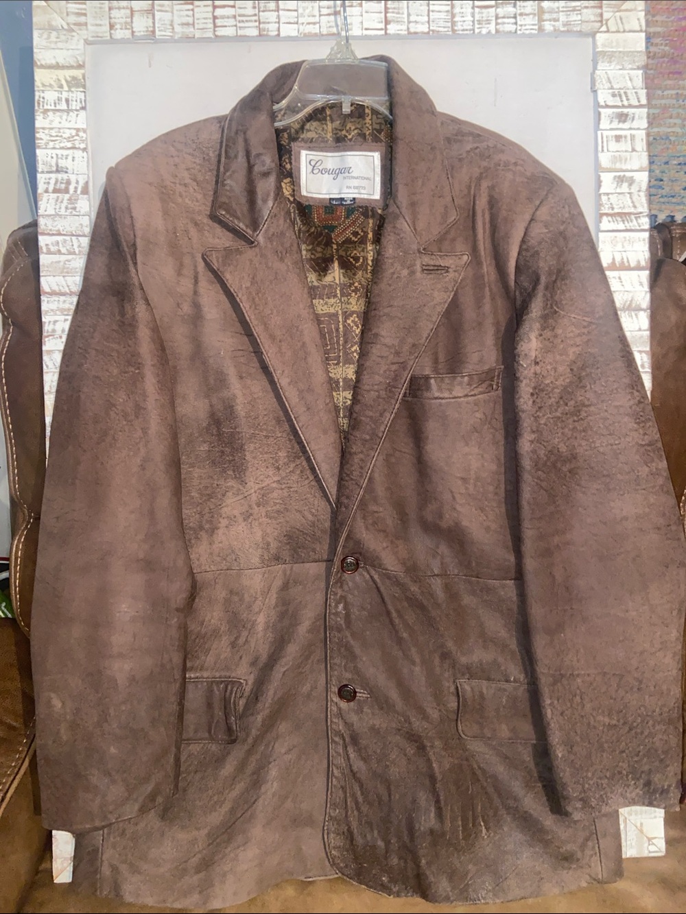 Men's western Brown leather Blazer Jacket size large Cowboy Couture